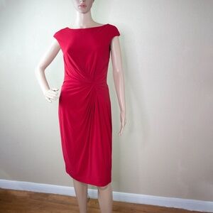 Lauren Ralph Lauren Womens Size 8 Red Side Knot Sheath Sleeveless Midi Dress